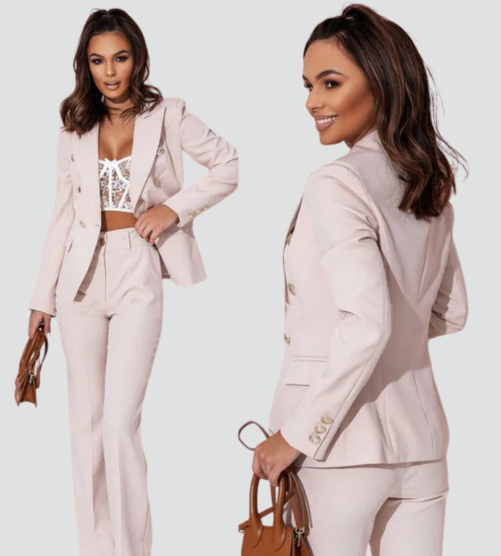 Elegancki zestaw garniturowy damski dwuczęściowy z marynarką i spodniami