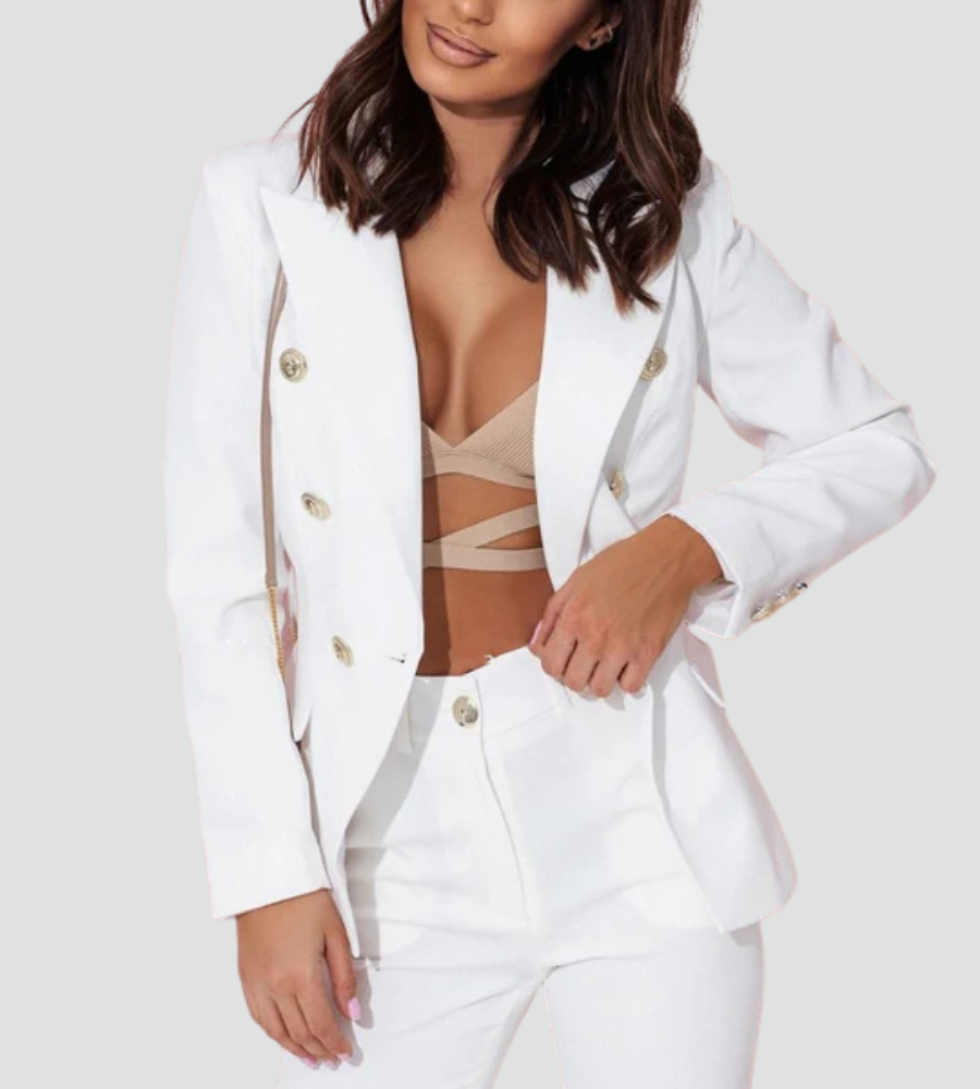 Elegancki zestaw garniturowy damski dwuczęściowy z marynarką i spodniami