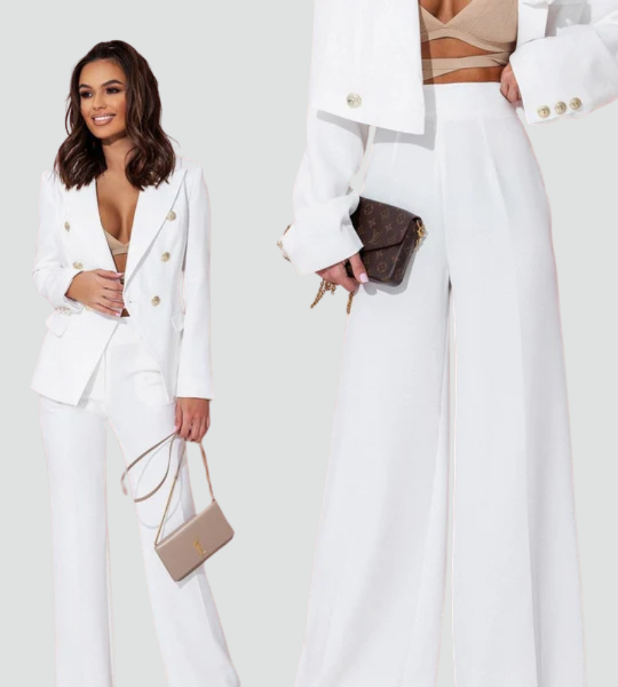 Elegancki zestaw garniturowy damski dwuczęściowy z marynarką i spodniami