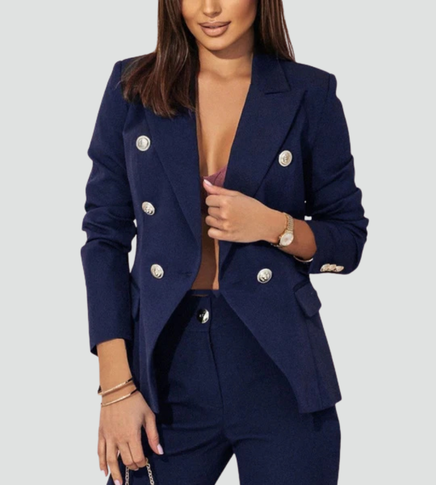 Elegancki zestaw garniturowy damski dwuczęściowy z marynarką i spodniami