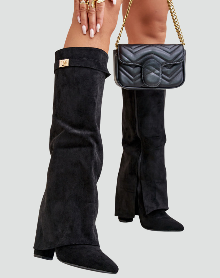 Eleganckie kozaki damskie do kolana na obcasie