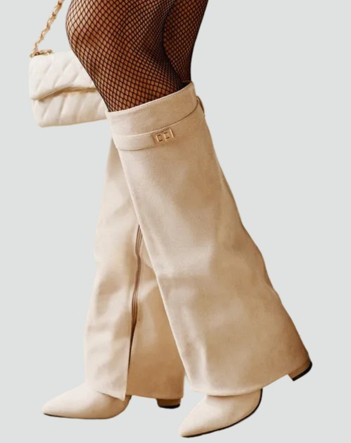 Eleganckie kozaki damskie do kolana na obcasie