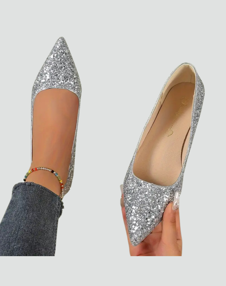 Elegant glitter pointed toe low heel pumps