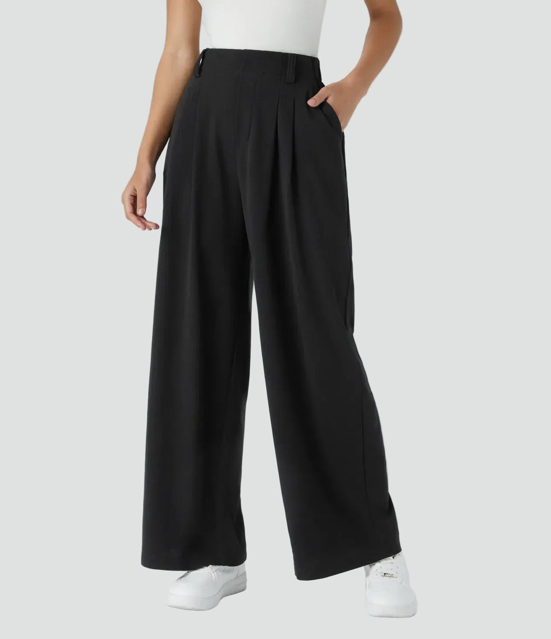 Eleganckie elastyczne spodnie damskie wide leg z wysokim stanem