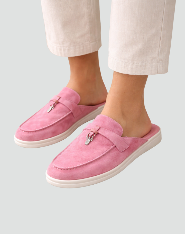 Eleganckie klapki damskie typu mule z zamszu