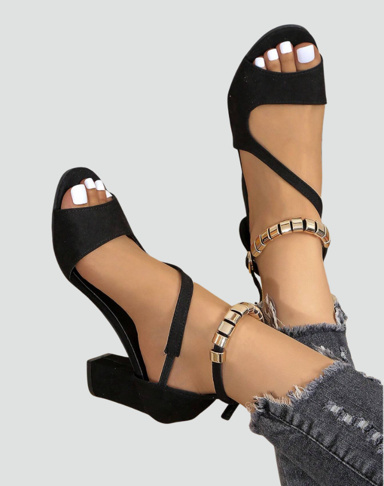 Elegant women's block heel sandals with ankle strap