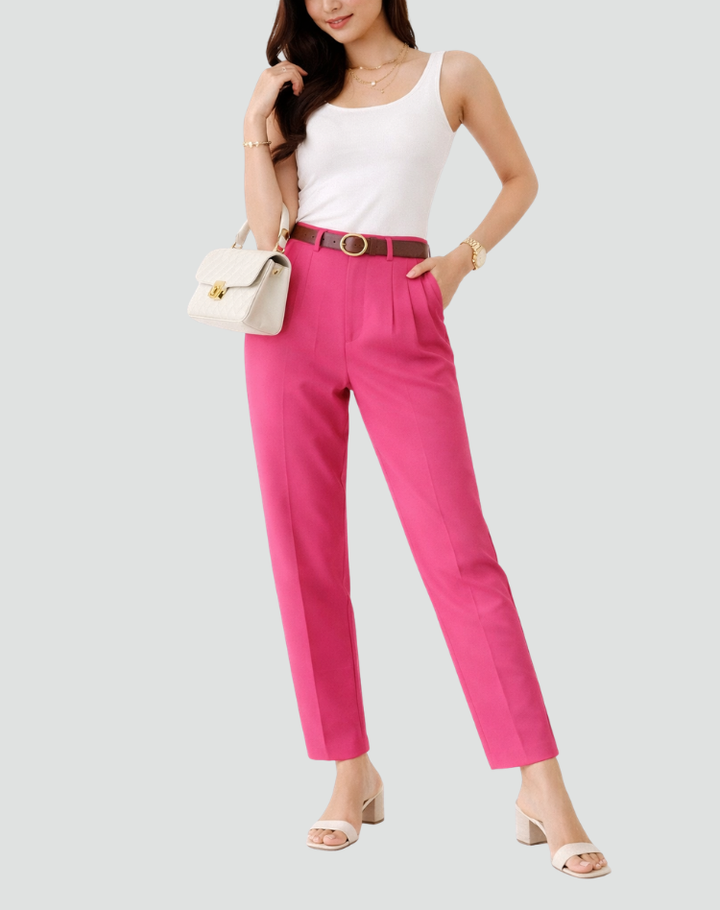 Elegant high-waisted cigarette pants with pleats