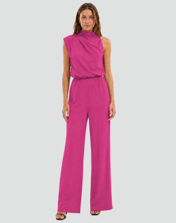 Combinaison élégante pour femme avec col montant et jambes larges