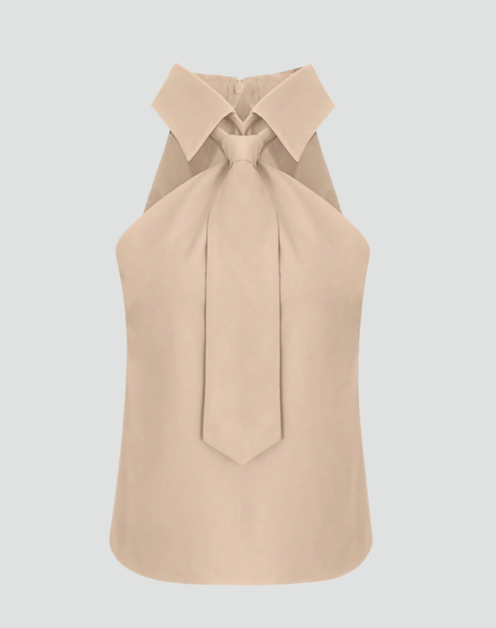 Elegant sleeveless women's top with collar and neck tie