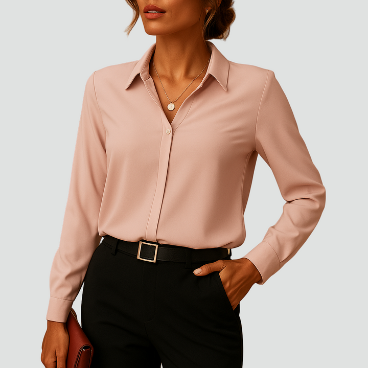 Elegancka bluzka szyfonowa z kołnierzykiem i długim rękawem