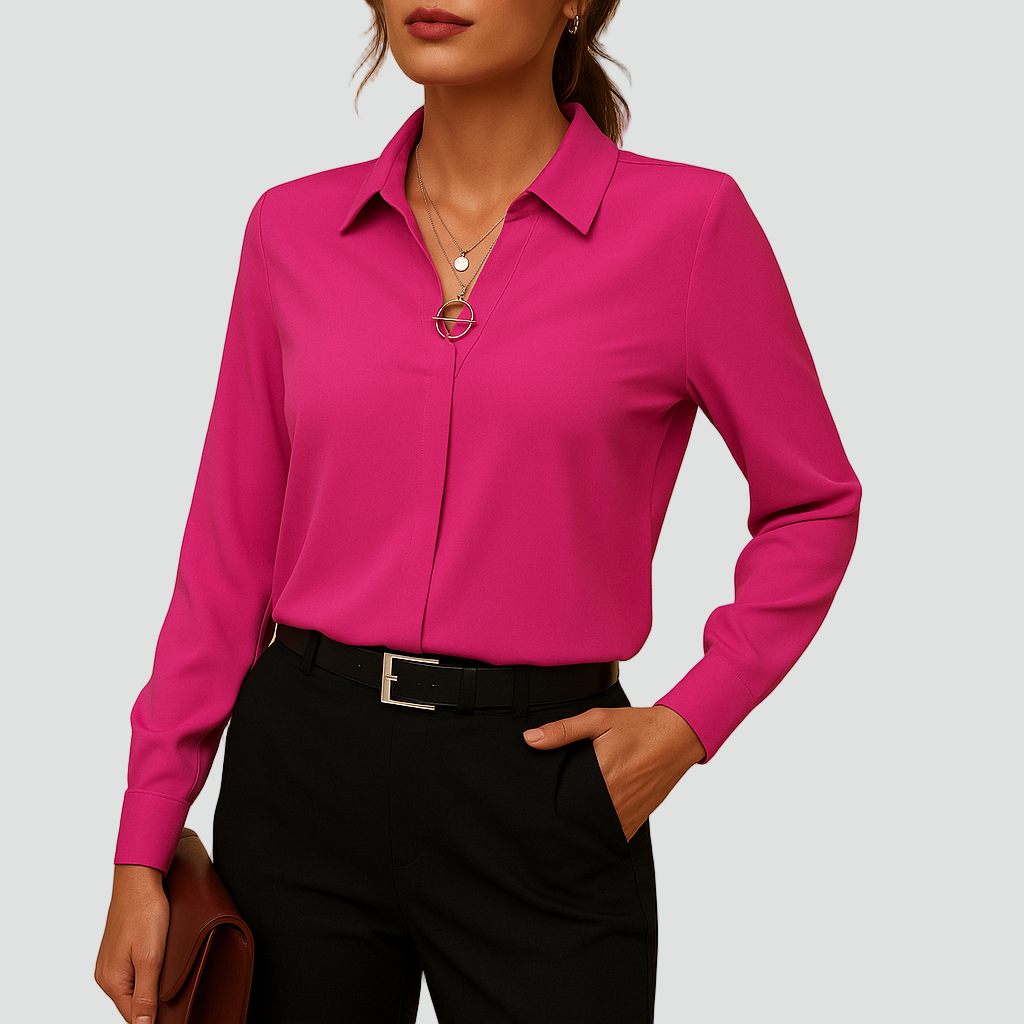 Elegancka bluzka szyfonowa z kołnierzykiem i długim rękawem