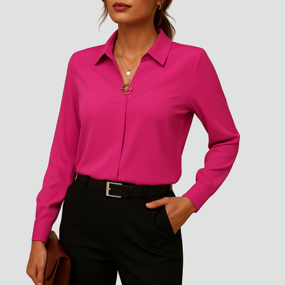 Elegancka bluzka szyfonowa z kołnierzykiem i długim rękawem