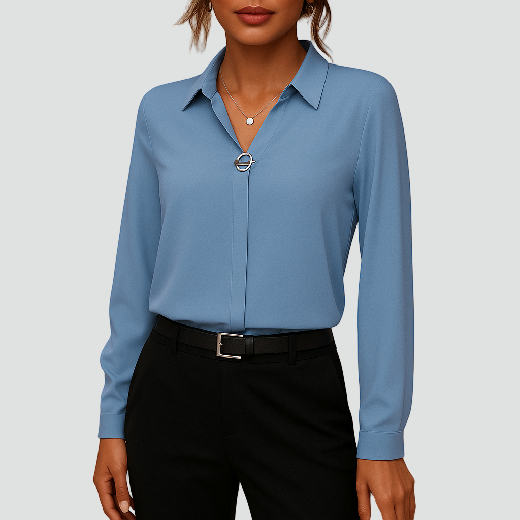 Elegancka bluzka szyfonowa z kołnierzykiem i długim rękawem