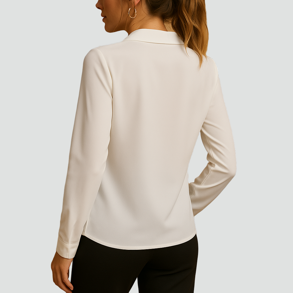 Elegancka bluzka szyfonowa z kołnierzykiem i długim rękawem