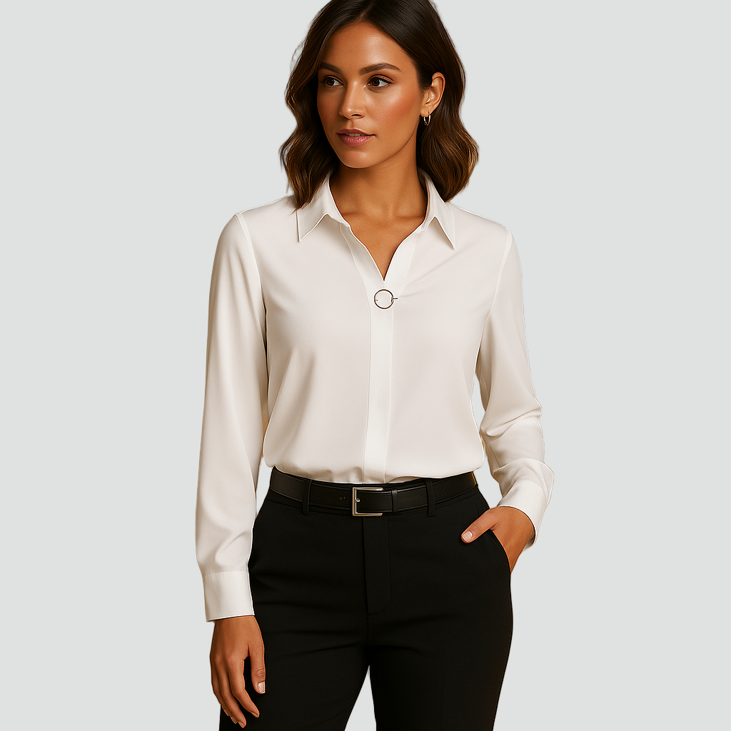 Elegancka bluzka szyfonowa z kołnierzykiem i długim rękawem