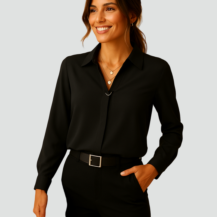 Elegancka bluzka szyfonowa z kołnierzykiem i długim rękawem