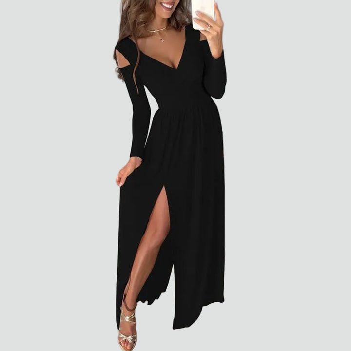Women's wrap maxi gala dress with long sleeves and slit