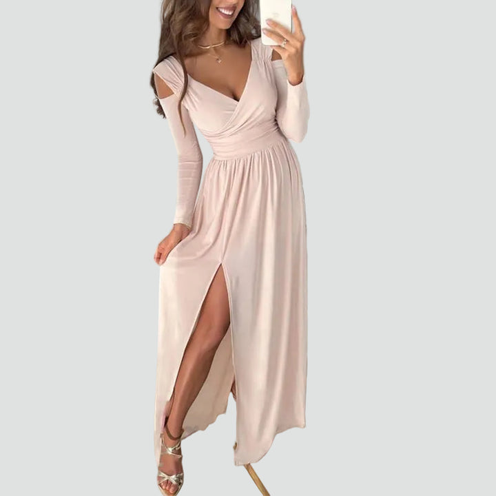 Women's wrap maxi gala dress with long sleeves and slit