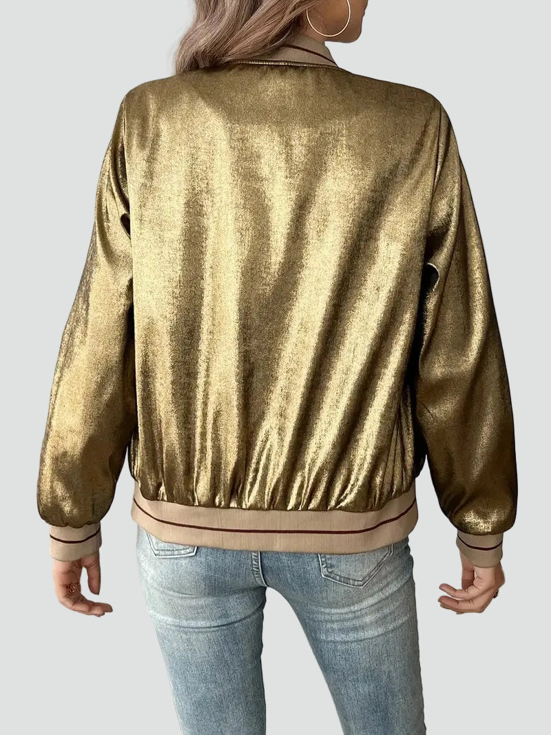 Women's shiny bomber jacket with zipper and pockets
