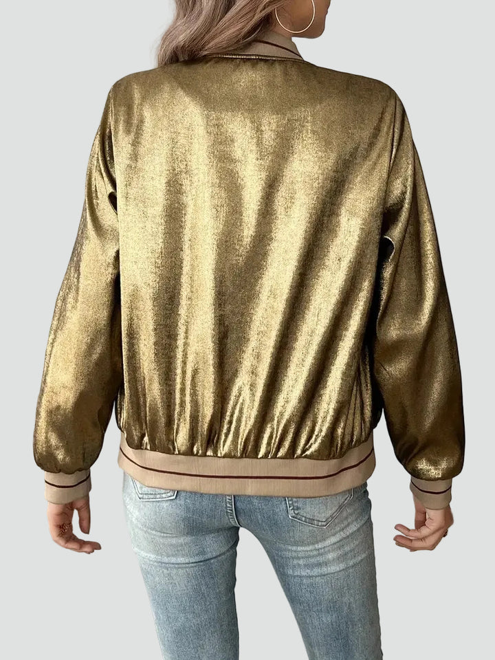 Women's shiny bomber jacket with zipper and pockets
