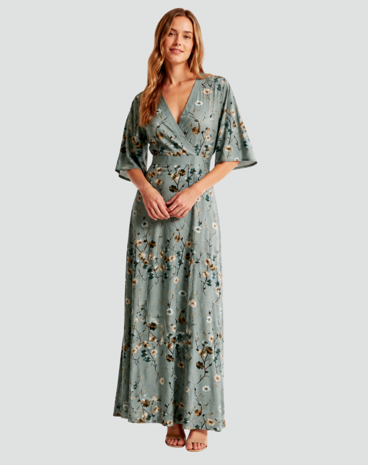 Elegant women's floral maxi dress with V-neck for gala