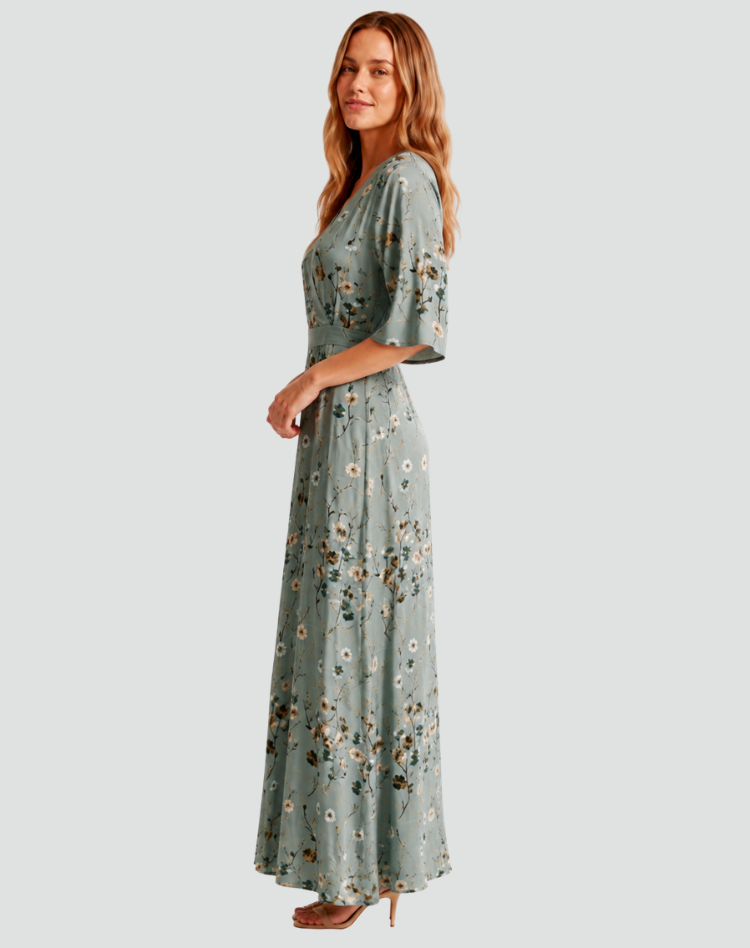 Elegant women's floral maxi dress with V-neck for gala