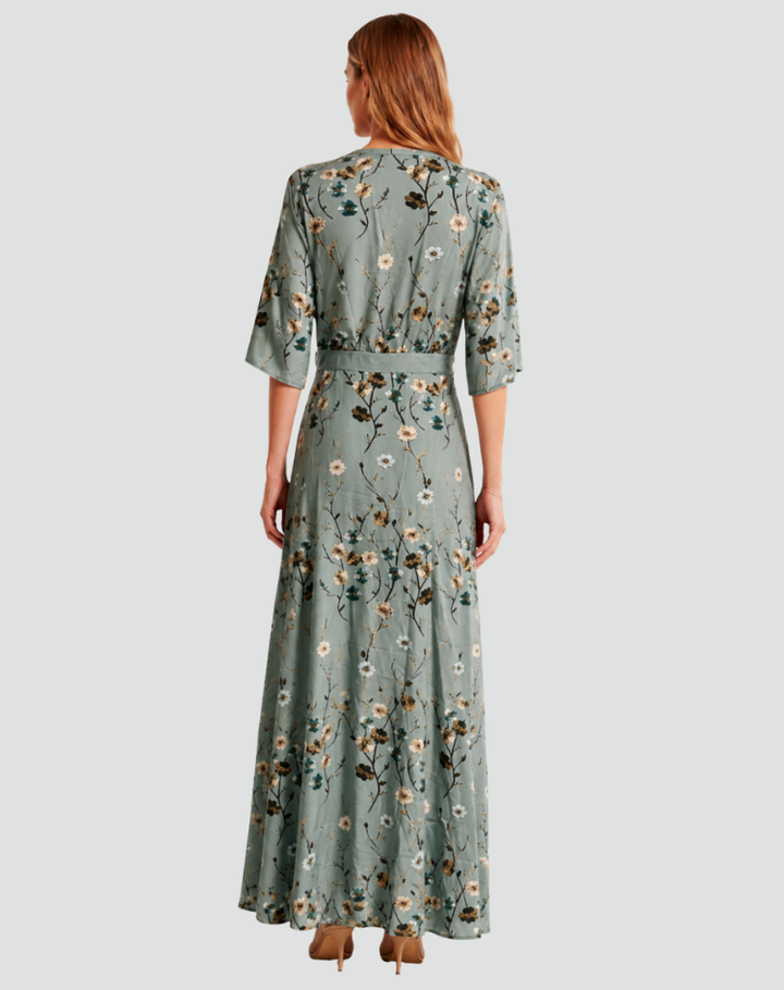 Elegant women's floral maxi dress with V-neck for gala