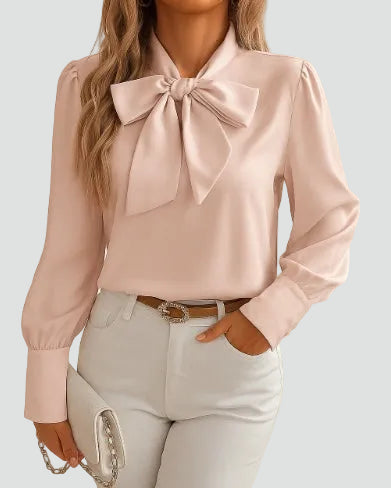 Elegancka damska bluzka z wiązaniem pod szyją i długim rękawem