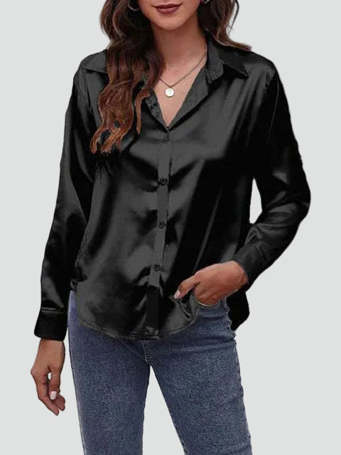 Satin blouse with long sleeves and collar