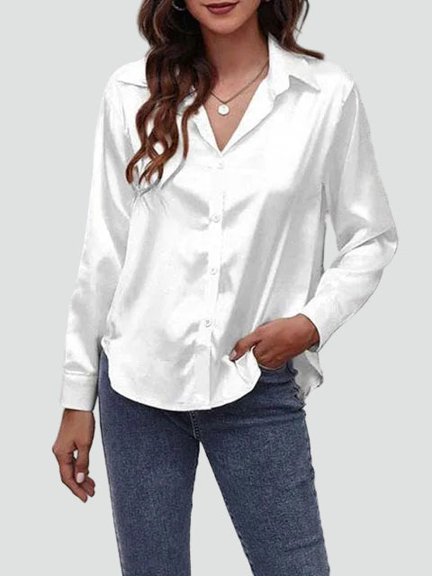 Satin blouse with long sleeves and collar