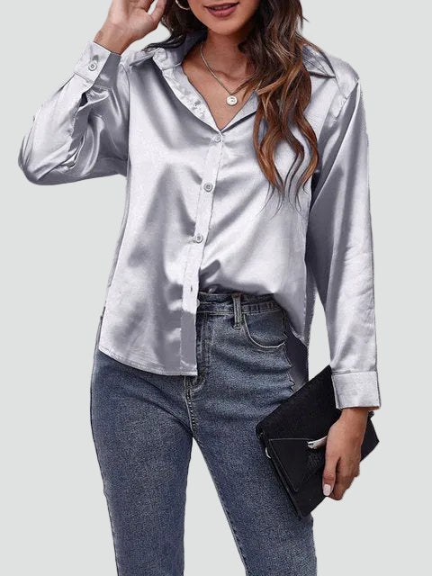 Satin blouse with long sleeves and collar