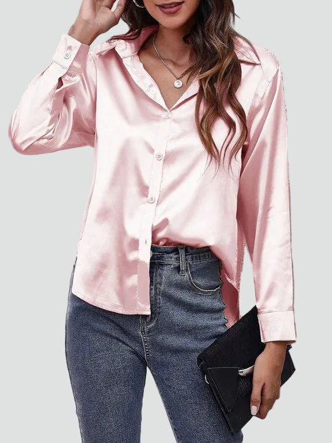 Satin blouse with long sleeves and collar