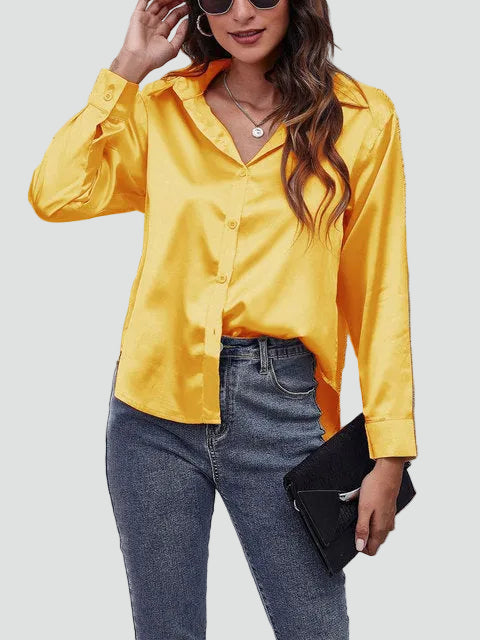 Satin blouse with long sleeves and collar