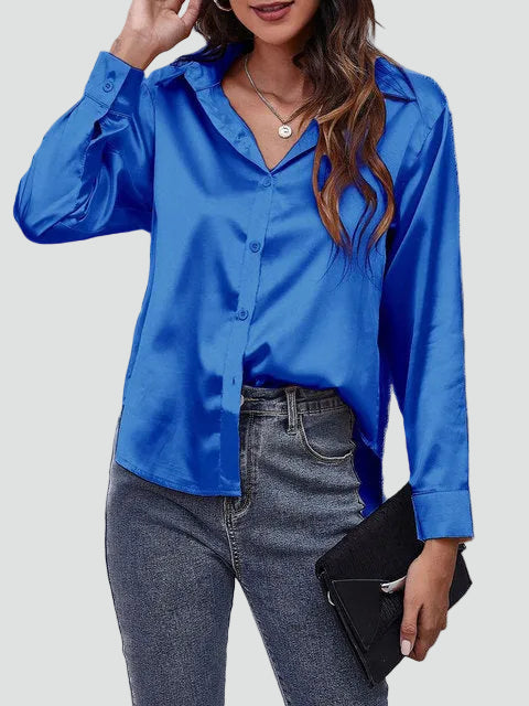 Satin blouse with long sleeves and collar