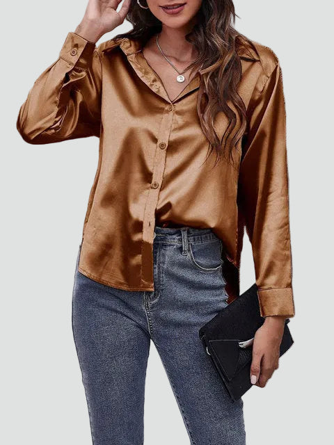 Satin blouse with long sleeves and collar