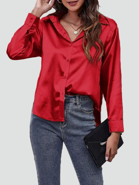 Satin blouse with long sleeves and collar