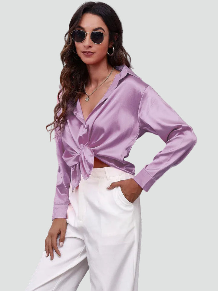 Satin blouse with long sleeves and collar