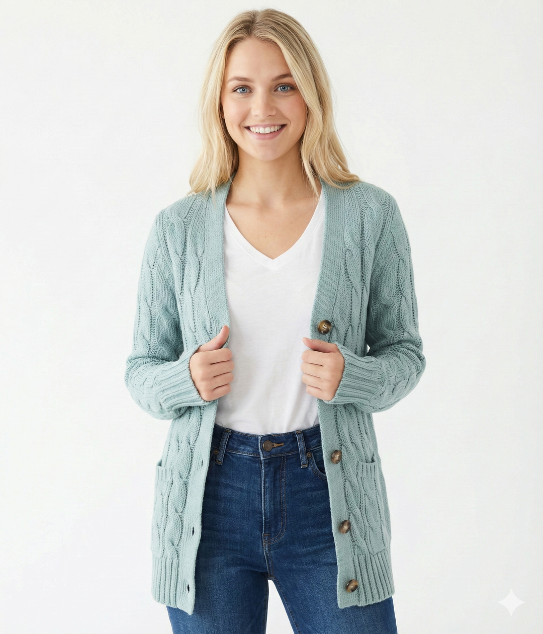 Miękki ciepły damski kardigan zapinany na guziki