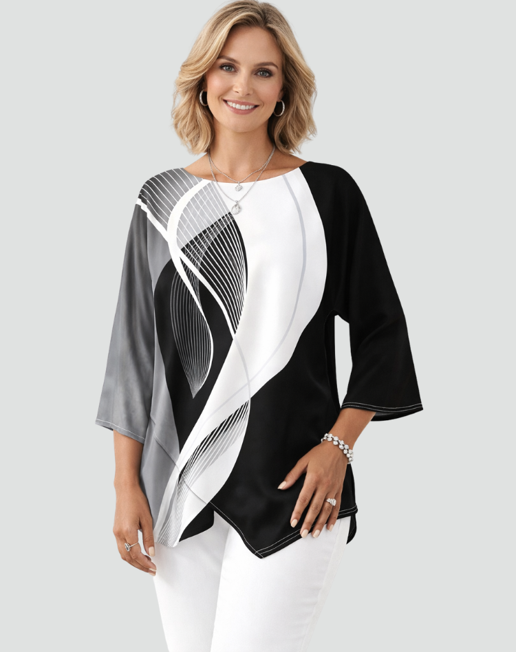 Geometric tunic with long sleeves and a modern print