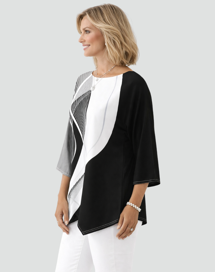Geometric tunic with long sleeves and a modern print