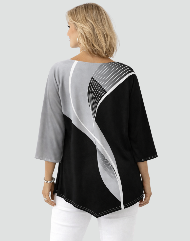 Geometric tunic with long sleeves and a modern print