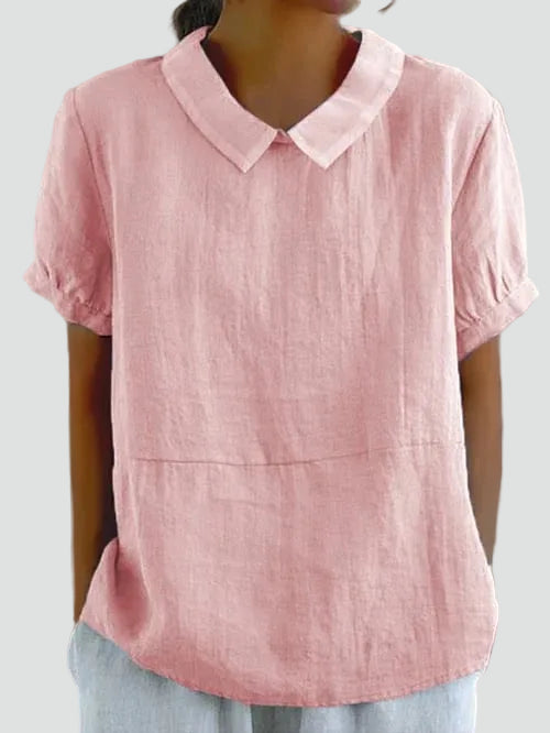 Breathable linen blouse with a collar and loose fit