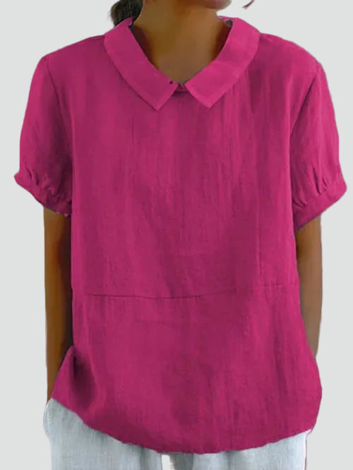 Breathable linen blouse with a collar and loose fit