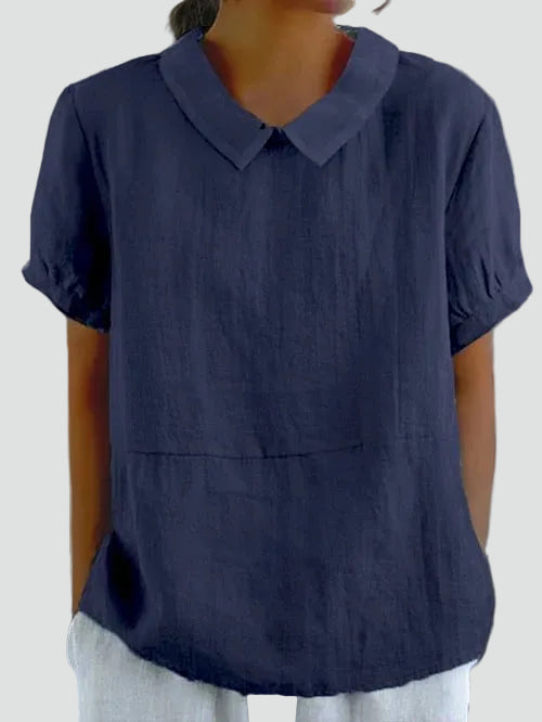 Breathable linen blouse with a collar and loose fit