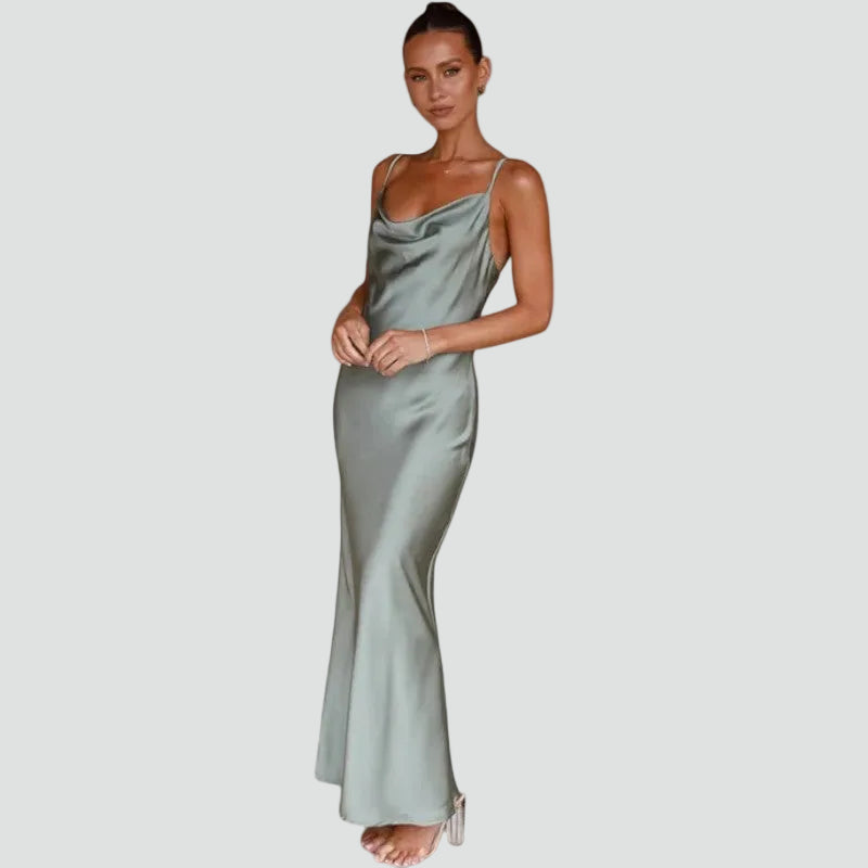 Maxi-jurk met satijnen uitstraling voor bruiloft met watervalhals