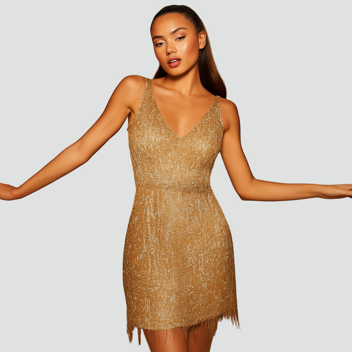 Sukienka imprezowa mini z frędzlami i cekinami dla kobiet