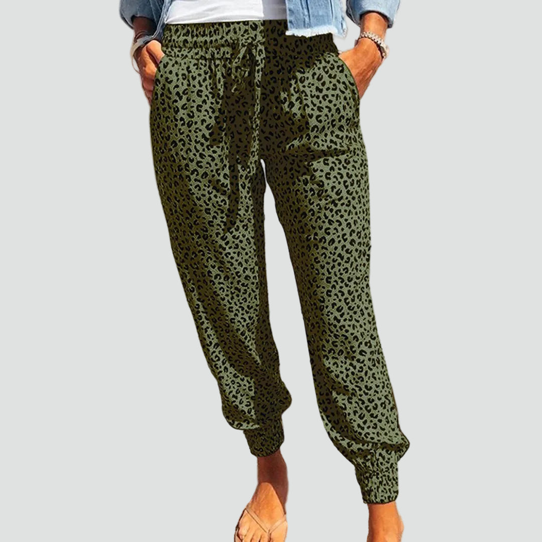 Lightweight leopard print jogger pants with a drawstring waist