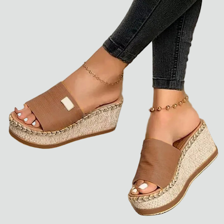 Orthopedic wedge slides for women with woven sole