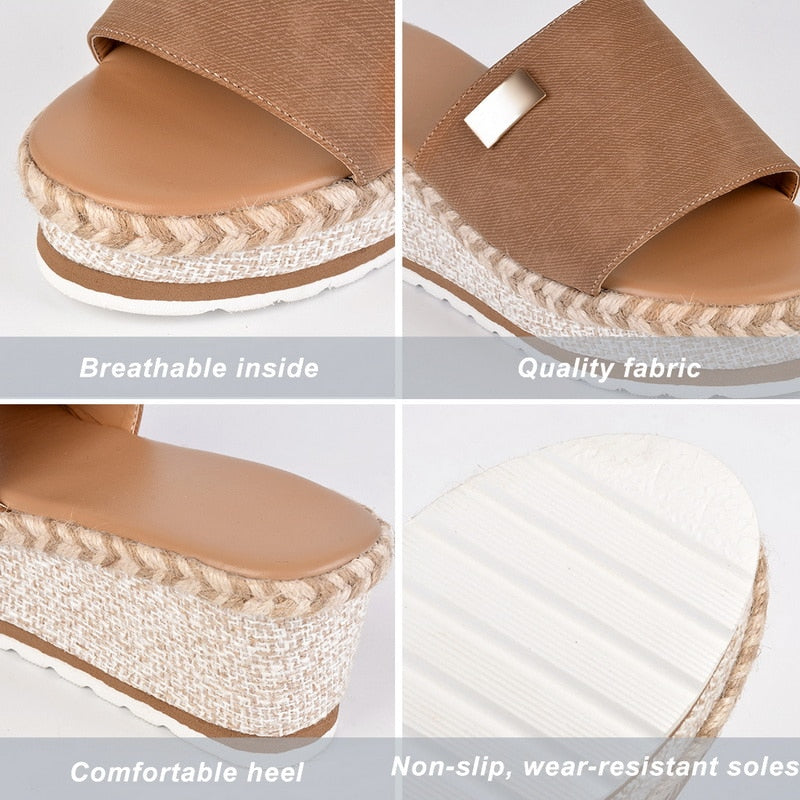Orthopedic wedge slides for women with woven sole