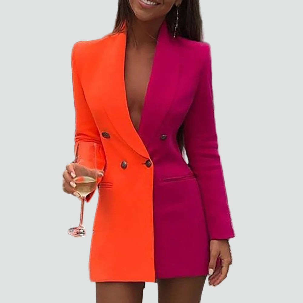 Dwukolorowa sukienka mini blazer na imprezę dopasowana elegancka
